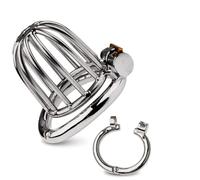 Hollow Metal Chastity Cage Stainless Steel Penis Cage Chastity Device Snap Ring with Opening and Closing Design Penis Lock Adult Sex Chastity Cage Sex Toy for Male(A2-50mm)
