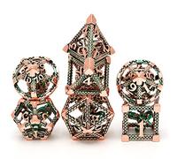Hollow Metal DND Game Dice Octopus Head Suck Monster Rose Gold and Green 7Pcs Set for Dungeons and Dragons RPG MTG Table Games D&D Pathfinder Shadowrun and Math Teaching (with Metal Case)