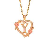 Hollow Out Heart Flower Letter Necklace Customizable Brass Jewelry Elegant Lightweight Design For Women Sturdy Alloy Love Letter Jewelry, One Size, as described, as described