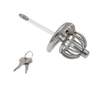 Hollow Out Metal Penis Cage,Stainless Steel Short Chastity Lock, Male Chastity Device,Locked Penis to Prevent Erection Bondage Breathable, for Men Sex Toys Adult Game(50mm，with Silicone Tubing)