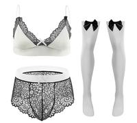 Hollow Out Sissy Outfit Set for Men Sissy Adjustable Strap Outfit Set Sexy Underwear for Bedroom Anniversary Black White XL 3 Piece