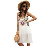 Hollow Out Swimsuit Cover Up Women's Patchwork Crocheted Beach Dress Sleeveless V Neck Dress For Swimwear Bathing Suit Women's Sleeveless Beach Dress Patchwork Crochet Cover Up V Neck Cover Up