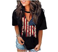 Hollow Out T Shirts for Women Western Graphic Shirts Country Cowgirls Shirts Casual Short Sleeve V Neck Tops, American Flag-7, M
