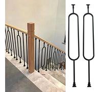 Hollow Oval Stair Railings Safety Banister, Black Square Deck Balustrade Ground Mount with Screw Kits, All Weather Vertical Staircase Balusters Spindles,2 Pack,H 105cm/41.3 in