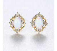 Hollow Pattern Opal Stud For Women Elegant Female Wedding Earrings Jewellery Carving