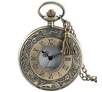 Hollow Roman Number Pocket Watch Vintage Alloy Steampunk Bronze Pendant Necklace Chain Quartz Pocket Watch with Tassel Accessory
