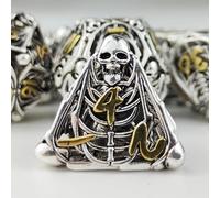 Hollow Skull DND Dice Set Metal Polyhedral Dice Dungeons and Dragons Dice Gifts 7 Piece Role Playing Dice Set for D&D Table Games Cards Pathfinder (Silver and Gold)