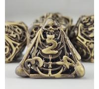 Hollow Skull DND Dice Set Metal Polyhedral Dice Dungeons and Dragons Dice Gifts 7 Piece Role Playing Dice Set for D&D Table Games Cards Pathfinder (Brass)