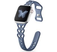 Hollow Slim Braided Band: for Apple Watch Bands Women 46mm - 44mm 45mm 49mm 42mm Breathable Silicone Bands Cute Heart Thin Sport Strap for iWatch Bands Ultra 2 SE Series 10 9 8 7 6 5 4 3 1 Blue Grey