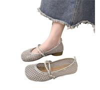 Hollow Square Toe Mary Jane One Strap Flat Single Women's Shoes Soft-Soled Bean Small Leather Shoes for Everyday Use Or Work(Silver,37)