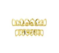 Hollow Star Accent Open Face Vampire Fangs Grillz - Gold Plated Top & Bottom Teeth Set Removable Hip Hop Caps for Rapper(Eight teeth Gold,Lower teeth)