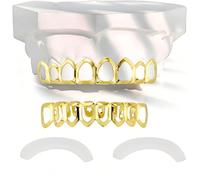 Hollow Star Accent Open Face Vampire Fangs Grillz - Gold Plated Top & Bottom Teeth Set Removable Hip Hop Caps for Rapper(Six teeth Gold,Set)