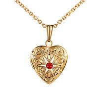 Hollow Vintage Heart Locket Necklace That Hold Photo for Women Girls with Gift Box Gift Card