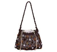 Hollow Woven Bead Shoulder Bags with Drawstring Inner Bag Bohemian Style Tote handbags Lightweight Handmade Crochet Underarm Pack Summer Beach Vacation Handbags (Coffee)
