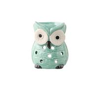 Hollowed Ceramic Owl Tealight Candle Holder,Cute Essential Oil Diffuser Wax Melt Burner,Owl Aromatherapy Stove,Relaxing Incense Container(Green)