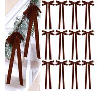 Hollowfly 12 Pcs 10 X 24inch Velvet Christmas Bow Extra Large Christmas Bow with Extra Long Tail Neutral Holiday Decor Velvet Ribbon Bows for Christmas Garland Fireplace, Stairs, Mirror, Door (Khaki)