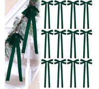 Hollowfly 12 Pcs 10 X 24inch Velvet Christmas Bow Extra Large Christmas Bow with Extra Long Tail Neutral Holiday Decor Velvet Ribbon Bows for Christmas Garland Fireplace, Stairs, Mirror, Door (Green)