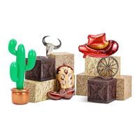 Hollowfly 13 Pcs Western Cowboy Party Decoration, Hay Bales Boxes Wood Boxes Inflatable Cactus Cowboy Boot Hat Wheel Bull Heads Centerpieces for Photo Booth Props Wild West Western Birthday Farm Party