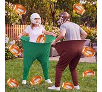 Hollowfly 14 Pcs Granny Pants Yard Game 2 Oversized Giant Pants 10 Bouncy Balls and 2 Pumps for Backyard Party Big Field Day Family Recreational Reunion Tossing Game (Medium,Football,Brown, Green)