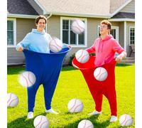 Hollowfly 14 Pcs Granny Pants Yard Game 2 Oversized Giant Pants 10 Bouncy Balls and 2 Pumps for Backyard Party Adult Big Field Day Family Recreational Reunion Tossing Game(Large,Baseball,Blue,Red)