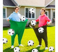 Hollowfly 14 Pcs Granny Pants Yard Game 2 Oversized Giant Pants 10 Bouncy Balls and 2 Pumps for Backyard Party Adult Big Field Day Family Recreational Reunion Tossing Game(Medium,Soccer,Green)