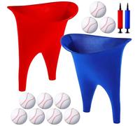 Hollowfly 14 Pcs Granny Pants Yard Game 2 Oversized Giant Pants 10 Bouncy Balls and 2 Pumps for Backyard Party Adult Big Field Day Family Recreational Reunion Tossing Game(Medium,Baseball,Blue,Red)