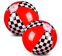 Hollowfly 2 Pack Black White Red Beach Balls 12" Checkered Flag Themed Inflatable Beach Ball Bulk Race Car Birthday Party Supplies for Summer Pool End of The Year Decoration Favor