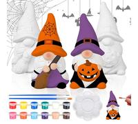 Hollowfly 2 Pack Halloween Ready to Paint Your Own Gnome Statues, 4 Spider Web Pumpkin Mini Blank Ceramics Unpainted Gnome Figurines Craft DIY Art with Brush Palette Paint for Adults