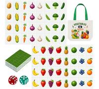 Hollowfly 2 Player Mahjong Block Set with Storage Bags 65 Tiles 30 mm Mahjong Push Tile Game with Fruits and Vegetables Pattern No DIY Required for Friend Family Game Night Party Gift