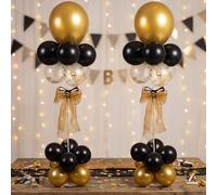 Hollowfly 2 Sets Black and Gold Party Decorations Balloon Stand 2026 Graduation Black and Gold Decoration Balloon Stands Table Centerpieces for Grad Prom Birthday Retirement Party Decor Supplies