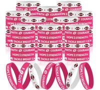 Hollowfly 200 Pcs Football Pink Breast Cancer Awareness Bracelets Bulk Pink Ribbon Silicone Wristbands for Women Football Team Gifts Fundraisers Day Charity Events Supplies