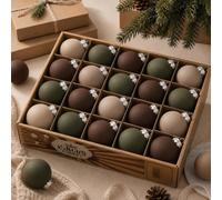 Hollowfly 24 Pcs Neutral Matte Christmas Ball Ornaments 2.4 Inch Rustic Boho Brown Green Tan Xmas Bulbs Ornament Vintage Xmas Baubles Modern Christmas Decor for Tree Farmhouse Decor