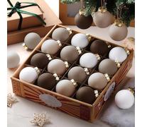 Hollowfly 24 Pcs Neutral Matte Christmas Ball Ornaments 2.4 Inch Rustic Boho Cream Beige Tan Brown Xmas Bulbs Ornament Vintage Xmas Baubles Modern Christmas Decor for Tree Farmhouse Decor
