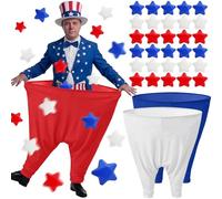 Hollowfly 33 PCS Giant Pants Outdoor Game USA Fight Set Include 3 Granny Pants and 30 White Blue and Red Five-Pointed Star for Families Yard Outdoor and Indoor Games