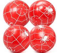 Hollowfly 4 Pack 20 Inch Spider Web Themed Beach Ball Large Inflatable Pool Balls Red Spider for Summer Pool and Beach Game Gifts Birthday Decorations Supplies End of The Year
