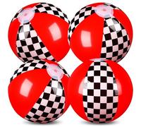 Hollowfly 4 Pack Black White Red Beach Balls 12" Checkered Flag Themed Inflatable Beach Ball Bulk Race Car Birthday Party Supplies for Summer Pool End of The Year Decoration Favor