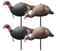 Hollowfly 4 Pack Collapsible Hen and Jake Combo Decoy for Hunting - Lightweight Standing Lifelike Turkey Hunting Decoy with Stake for Field Forest Wood Ground Outdoor