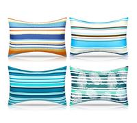 Hollowfly 4 Pack Inflatable Beach Pillows with Removable Washable Covers Hawaii Tropical Style Portable Air Pillows for Vacation Sand Tanning Pool and Travel(Horizontal Stripes)