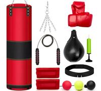 Hollowfly 4ft Heavy Punching Bag Set, 6 in 1 Unfilled Heavy Boxing Bag with Punching Gloves, Wraps, Chain, Ceiling Hook for Indoor/Garden MMA Kick Boxing Muay Thai Karate(Red)