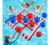 Hollowfly 4th of July Pool Floating Set Red White Blue Tic-tac-Toe Independence Day Inflatable Pool Toy with 10 Balls for Adults Summer Beach Memorial Veterans Day Party