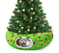 Hollowfly Christmas Cat Tunnel Bed 3ft x 3ft x 9.8in Under Christmas Tree Cat Tunnels for Indoor Cats Xmas Lime Green Cat Donut Tunnel Foldable Plush Peekaboo Cat Cave Toy for Small Cat Kitten Kitty