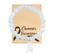 HOLLP Lung Cancer Awareness Bead Bracelet Peace Love Cure Bracelet White Ribbon Jewels Cancer Survivor Gift with card, M, Metal, stainless-steel