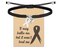 HOLLP Lung Cancer Awareness Braided Rope Bracelet Peace Love Cure Bracelet White Ribbon Jewels Cancer Survivor Gift With Card, M, Metal, stainless-steel