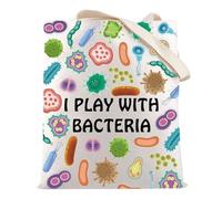 HOLLP Microbiology Bacteria Shopping Bag I Play with Bacteria Biologist Reusable Tote Bag Gift for Teacher, Play With Bacteria B, One Size, General Public