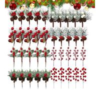 Holly 40Pcs Wreath Making Supplies Set With 8 Style Plastic Realistic Artificial Holly Berries Pine Cones Diy Christmas Decor For Christmas Wreath And Centerpiece,Christmas Decor