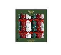 Holly and Ivy Celebration Christmas Crackers - Mini Santa and Friends Design - 12 Inch Handmade Crackers with Hats Jokes and Gifts - Pack of 6