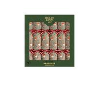 Holly and Ivy Luxury Christmas Crackers - Kraft Robin Design - 14 Inch Handmade Crackers with Hats Jokes and Gifts - Box of 6