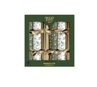 Holly and Ivy Luxury Christmas Crackers - Sage Mistletoe Design - 14 Inch Handmade Crackers with Hats Jokes and Gifts - Box of 6