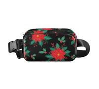 Holly Berries Black Fanny Pack for Women Men Crossbody Belt Bag Fashion Waist Packs Purse with Adjustable Strap Waist Pouch for Outdoors Workout Travel