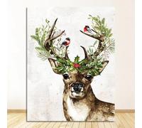 Holly Berries Christmas Holiday Decoration Poster Wall Art Canvas Painting Farmhouse Decor Woodland Animal Deer Print Winter 70x100cm No frame